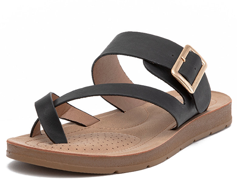 Sandalia Mujer Plana Romana Hebilla NE